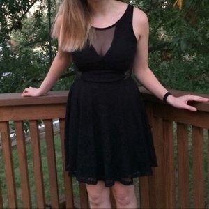 Black V-Neck Dress with Mesh